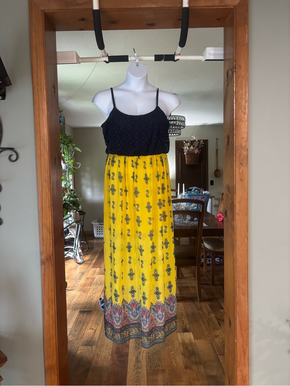 AUW Women’s Sleeveless Navy Blue & Yellow Boho Maxi Dress Size XL